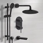 Remer TSR70 Matte Black Tub and Shower Set With 8 Inch Rain Shower Head and Hand Shower